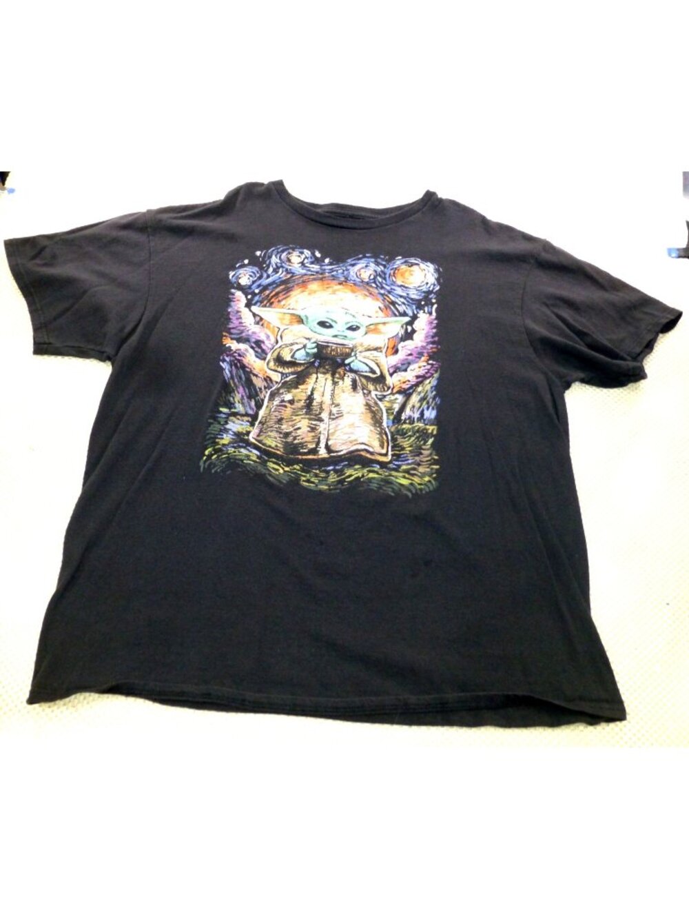 Star Wars Grogu Baby Yoda XL‎ T-Shirt Starry Night Fifth Sun Black Cotton